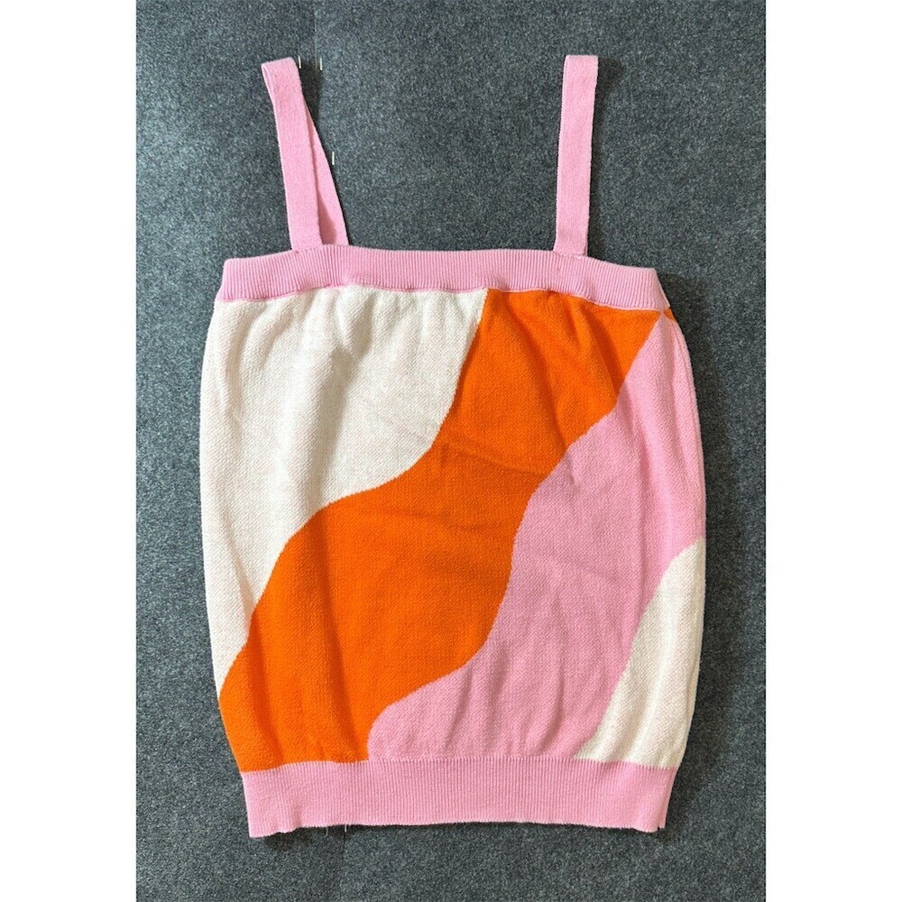 FRNCH Paris Colorblock Tank Top Womens Size L Pink Orange Cream Square Neck